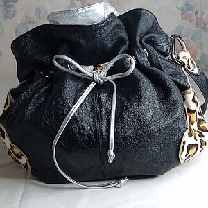 Carlos Falchi Black and Silver & Leopard Shoulder Bag
